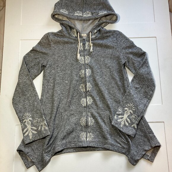 Mystree Womens Small Embroidered Gray Hoodie Whimisigoth Fairycore Boho Full Zip - Picture 2 of 4